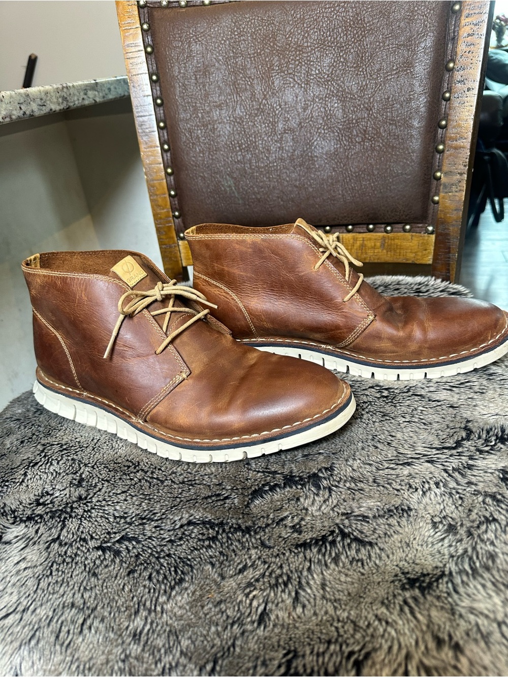 COLE HAAN ZERO GRAND Stitch Out Chukka Leather Brown Boots, Size 13 - Picture 8 of 10